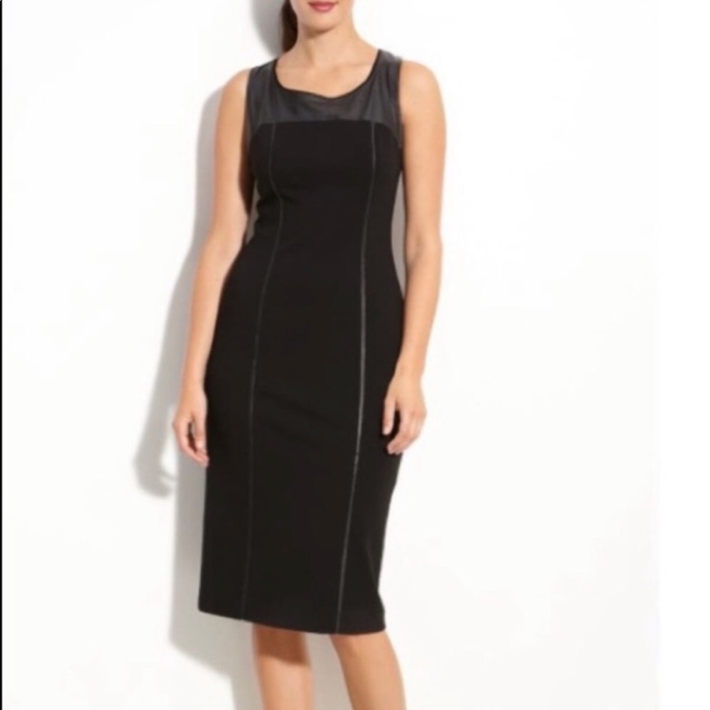 Lafayette 148 NY  Black Leather Trim Casual MIDI  Dress size 6